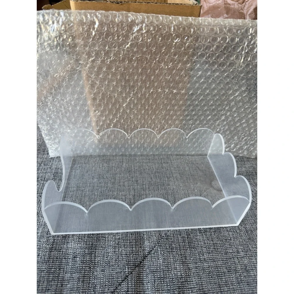 Clear Acrylic Scalloped Guest Towel Holder Rectangular Napkin Tray Vanity Decor